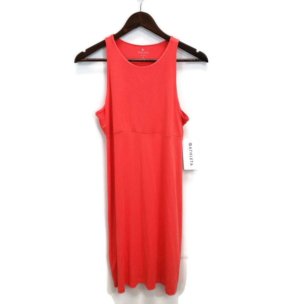Athleta Womens Orange High Neck Santorini Dress Size S Soft Empire Waist Flowy